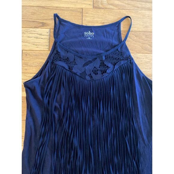 SOHO New York & Co women's navy blue fringe sleeveless racerback tank top size M - Picture 3 of 6